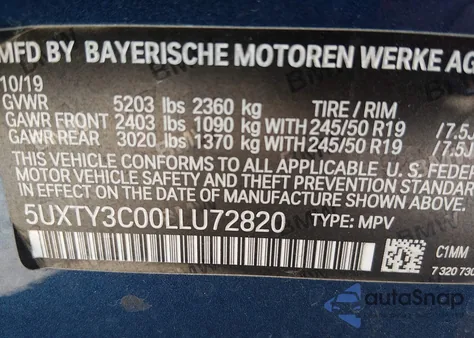 2020 BMW X3 Sdrive30I z USA, uszkodzony, nr VIN 5UXTY3C00LLU72820